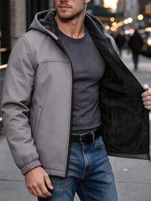 Manfinity Homme 男士拼接配色保暖內裡休閒日常連帽夾克 - 灰色 - 查看 2