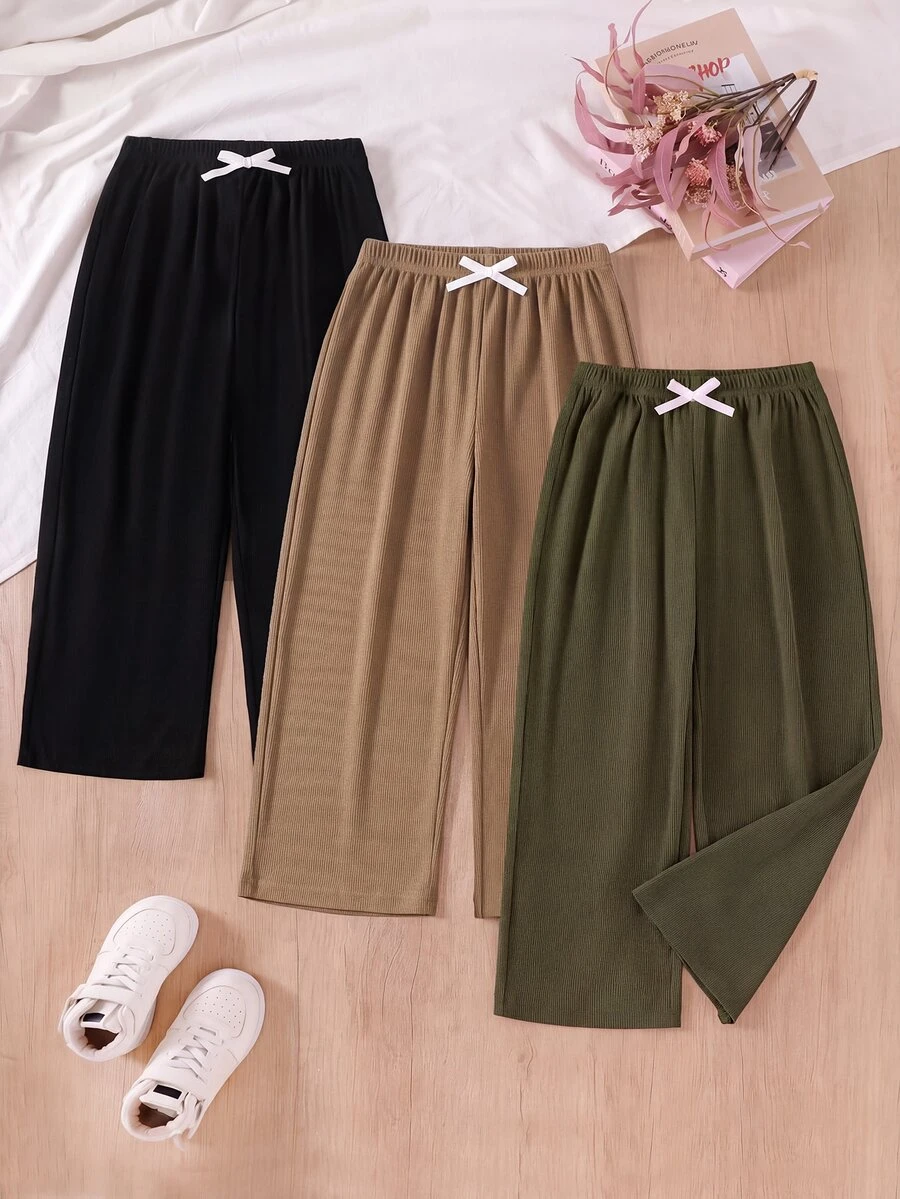 SHEIN Young Girl Solid Color Casual Versatile Daily Wear Sweatpants 3pcs/Set - Multicolor - View 1