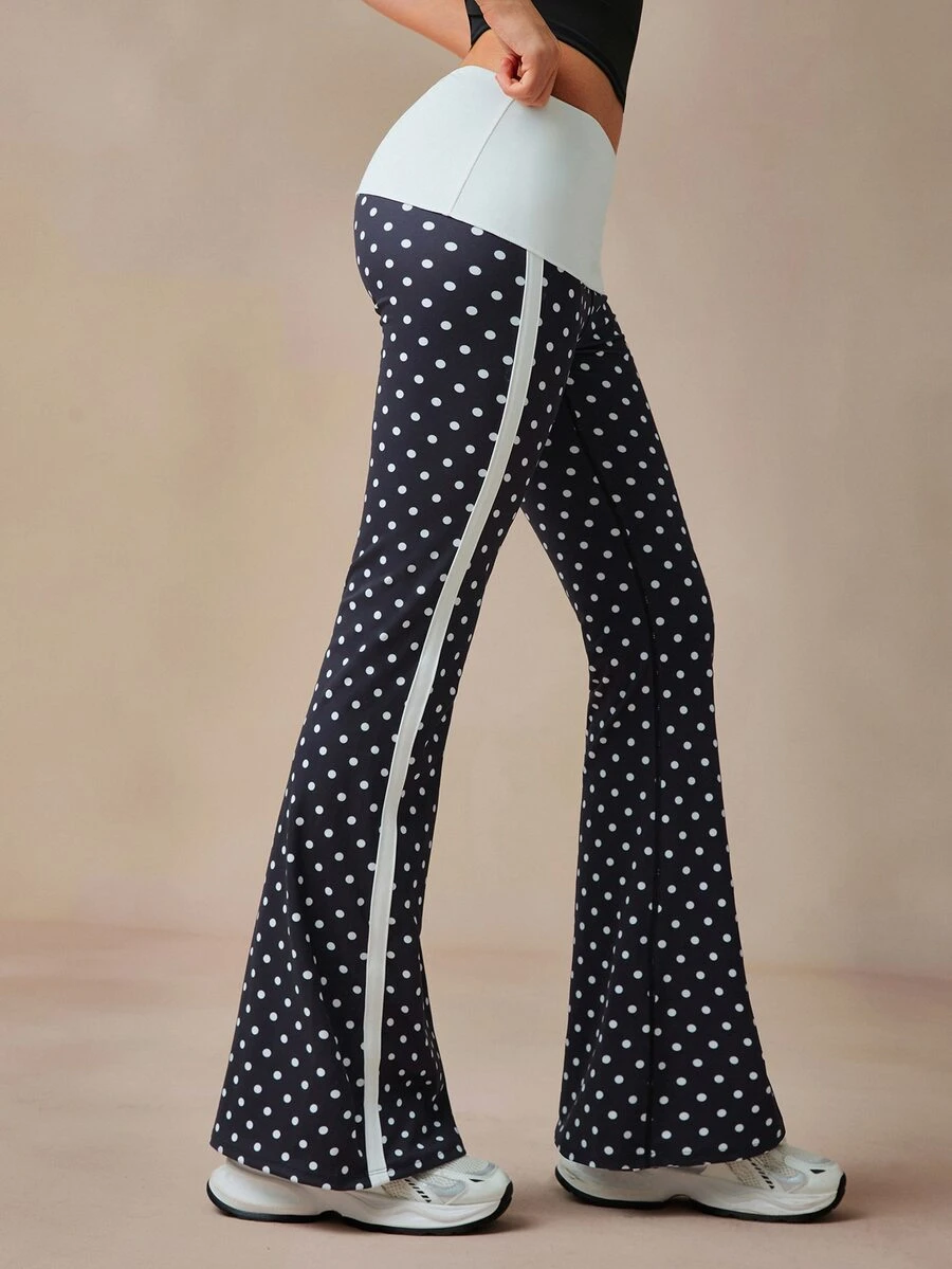 VARSIVA Women's Polka Dot Color Block Casual Daily Travel Sports Long Pants - Black and White - View 1