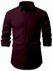 Manfinity Mode Men's Solid Color Single-Breasted Casual Long Sleeve Shirt (No Positioning), Formal - Purple - View 6