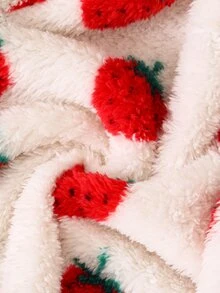 SHEIN Playful Pals 女童可愛厚絨連帽外套，單件，可愛草莓圖案，毛絨面料，連帽附可愛熊耳裝飾，白色前拉鍊，長袖，柔軟舒適面料，適合女童，可愛甜美俏皮休閒時尚穿搭，適合日常穿著、上學、外出、度假、派對，秋冬季 - 紅白色 - 查看 8