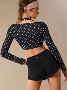 VARSIVA Women's Polka Dot 2 In 1 Casual Daily Sports Bra - Black and White - View 4