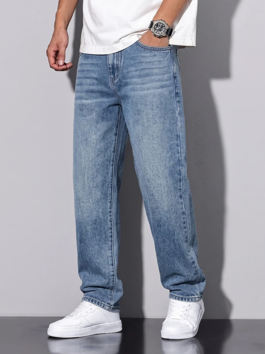QuarKem Men's Streetwear Casual Light Blue Denim Jeans - Light Wash - View 1