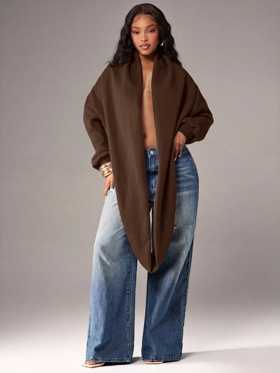 Denimoi Multi Wear Cowl Neck Long Sleeve Sweatshirt Fashion Streetwear Lightweight Loungewear - Brown - View 1