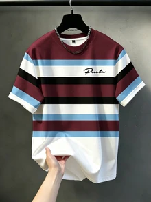 Manfinity Homme 鴨子圖案腹肌印花設計 男士時尚夏季休閒運動上衣 - 酒紅色 - 查看 1