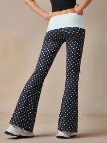 VARSIVA Women's Polka Dot Color Block Casual Daily Travel Sports Long Pants - Black and White - View 6