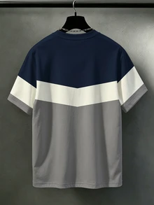 Manfinity Homme 男士大尺碼休閒舒適上衣，時尚T恤，百搭上衣 - 藏蓝色 - 查看 2
