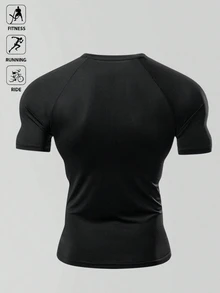 Men's Plus Size Raglan Short Sleeve Casual Fitness Sports T-Shirt - Black - View 2