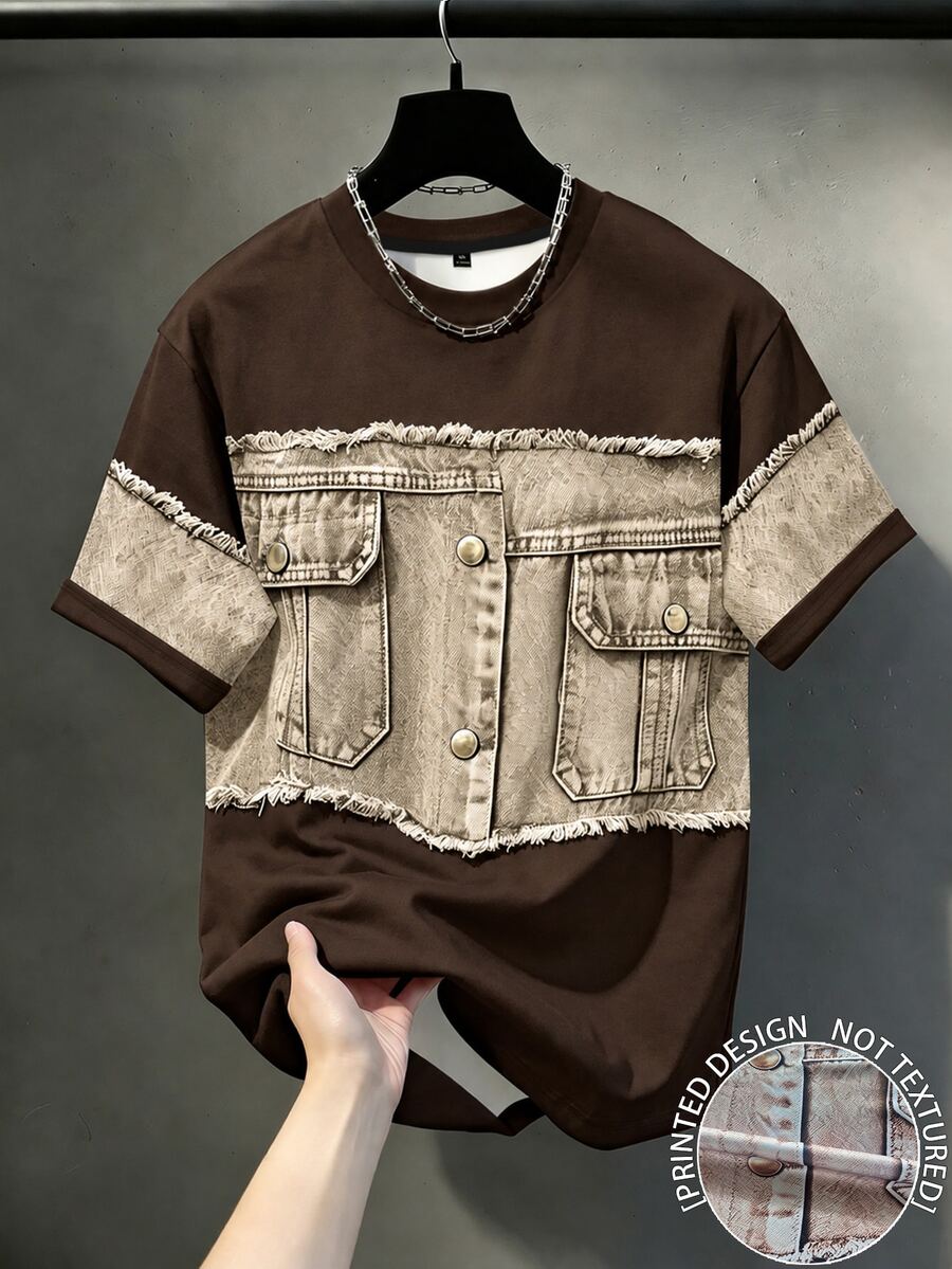 Manfinity Homme 男士休閒舒適上衣 大尺碼男士時尚T恤 優雅百搭上衣套裝 - 鏽棕色 - 查看 1