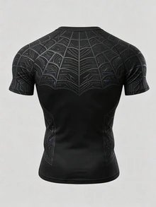 GymBeat Men's Plus Size Spider Pattern Casual Daily Wear Sports T-Shirt - Black - View 2