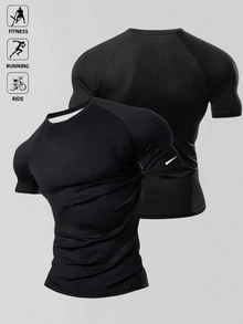 Men's Plus Size Raglan Short Sleeve Casual Fitness Sports T-Shirt - Black - View 1