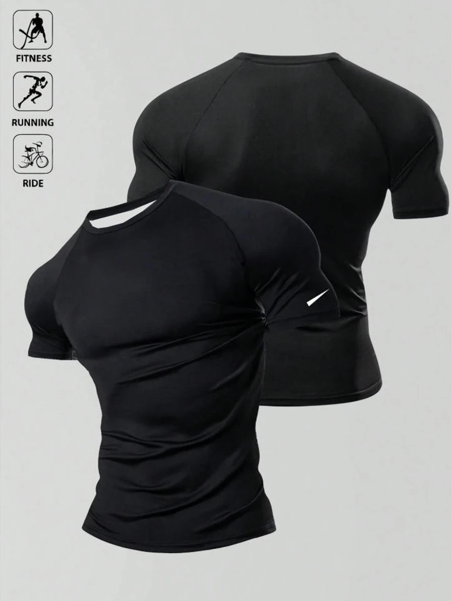 Men's Plus Size Raglan Short Sleeve Casual Fitness Sports T-Shirt - Black - View 1