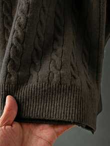 Manfinity Homme Men's Cable Knit Long Sleeve Polo Collar Casual Versatile Sweater - Black - View 6