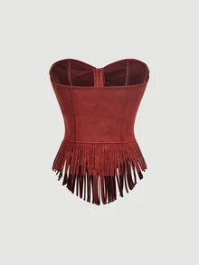 SHEIN MOD ملابس علوية نسائية بدون حمالات بتصميم شرابات لون موحد كاجوال للاستخدام اليومي - عنابي اللون - مشاهدة 2