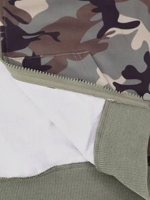 SHEIN Tween Boy Solid Color Hooded Zip-Up Casual Daily Wear Sweatshirt Autumn Fall - Army Green - View 5