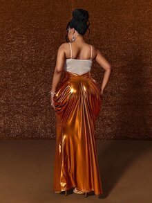 Maweii Gaun Malam Pas Badan Berpayet Elegan Ukuran Plus untuk Wanita, Pesta Liburan - Jeruk - View 6