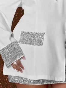 Maweii Plus Size Sequin Patchwork Mature Korean Style Romantic Party 2 Pieces Set Fall - White - View 8