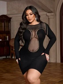 NU&NOW Plus Size Women's Hollow Out Sexy Date Party Dress - Black - View 2