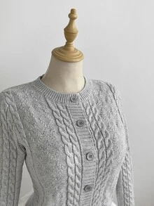 Elamini Women's Autumn/Winter Fashion Street Versatile Lazy Elegant Daily Commute Party Cable Knit Cardigan - Grey - View 3