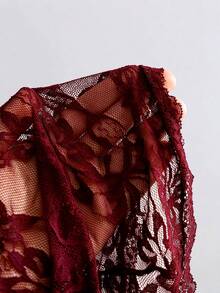 Sweetra Women's Lace Semi-Sheer Back Tie Halter Tank Top, Minimalist Sexy Elegant Style - Burgundy - View 5