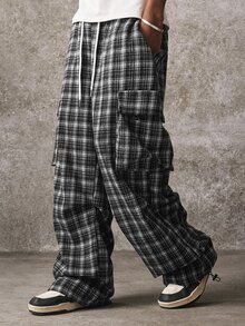 ROMWE MEN Men's Autumn/Winter Plaid Sports Cargo Pants - Multicolor - View 4