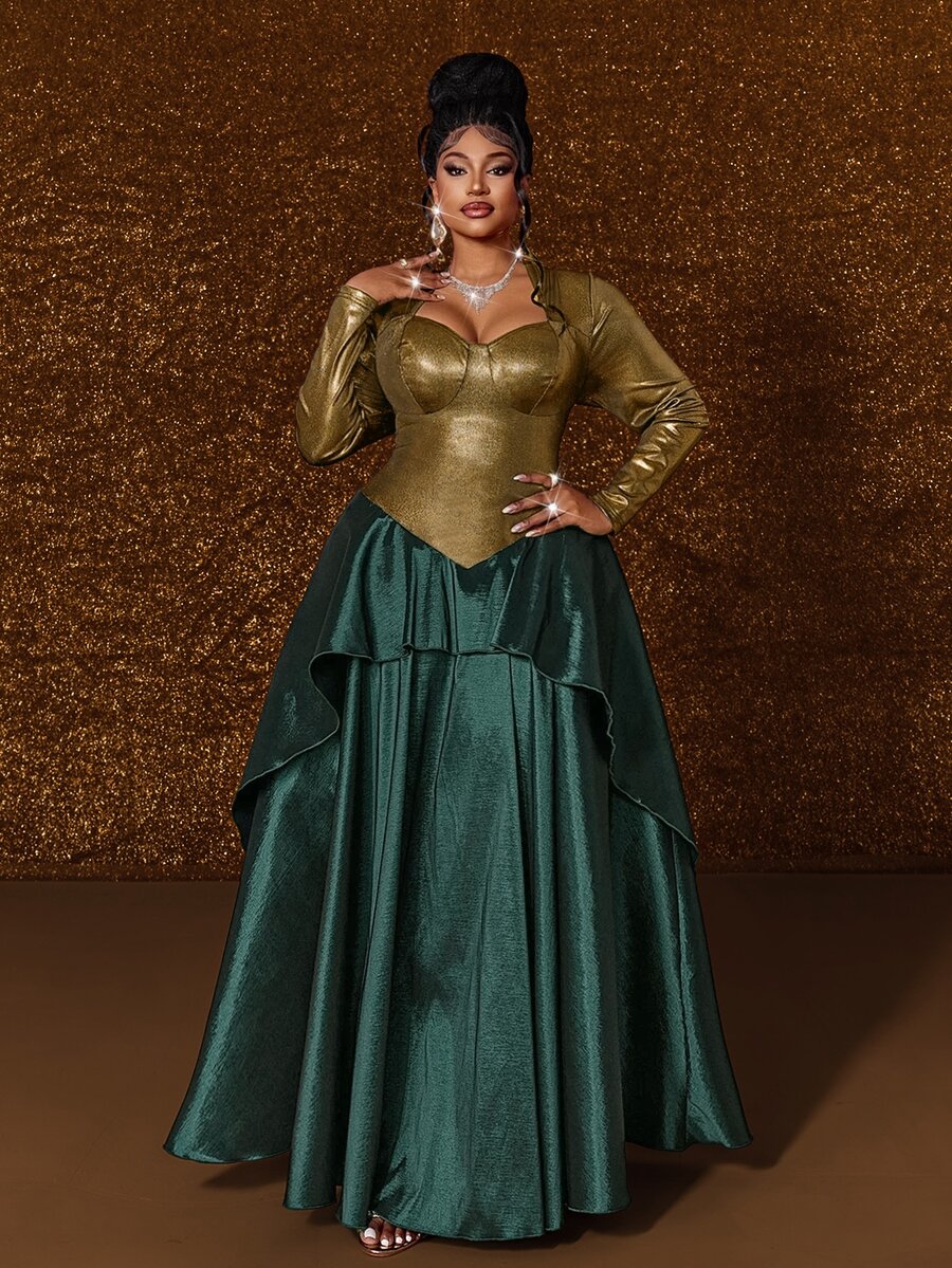 Maweii Plus Size Elegant Square Neck Fitted Long Sleeve Maxi Dress High-End Women Fall - Multicolor - View 1