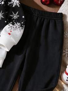 男童聖誕衛衣套裝，聖誕鹿、雪花及其他聖誕元素，數位印花連帽衫搭配雪花數位印花長褲 - 彩色 - 查看 3