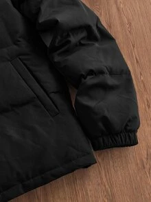 SWAVVY Men's Zipper Casual Versatile Winter Padded Coat - Black - View 4