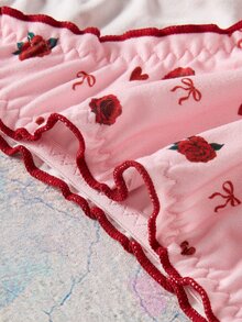 Elorette 3pcs Pink High Elasticity Printed Ruffle Edge Sweet & Cute Women's Triangle Panties - Multicolor - View 3