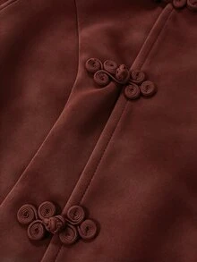 Trelyra 女款新款休閒優雅秋冬新中式盤扣高領長袖外套，日常穿著辦公室夜出棕色調 - 酒紅色 - 查看 6
