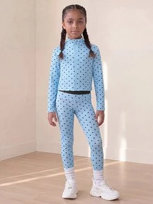 SHEIN 少女時尚休閒藍色三件套，時尚舒適高彈性，適合運動、健身、戶外活動、購物等多種場合 - 淺藍色 - 查看 4