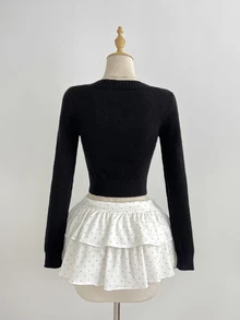 Elamini Sweater Rajut Kabel Leher V Pas Badan Kasual Serbaguna untuk Wanita, Pakaian untuk Perjalanan Sehari-hari, Musim Gugur/Dingin - Hitam - View 2