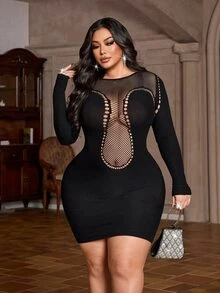 NU&NOW Plus Size Women's Hollow Out Sexy Date Party Dress - Black - View 5