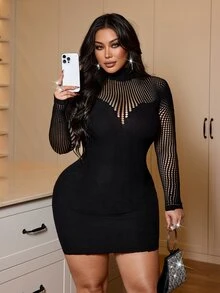 NU&NOW Plus Size Women Hollow Out Sexy Casual Summer Dress - Black - View 4
