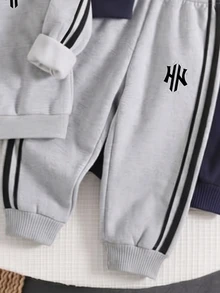 Young Boy Letter Pattern Colorblock Casual Everyday Long Pants - Black - View 3