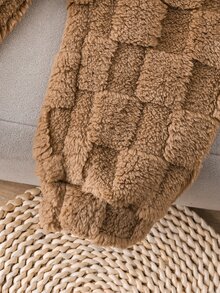 男童 2 件組刺繡珊瑚絨套裝，棕色字母刺繡毛絨長袖上衣搭配同款布料長褲，休閒日常穿著，時尚秋冬套裝 - 咖啡棕 - 查看 7