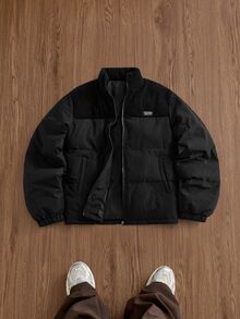SWAVVY Men's Zipper Casual Versatile Winter Padded Coat - Black - View 1