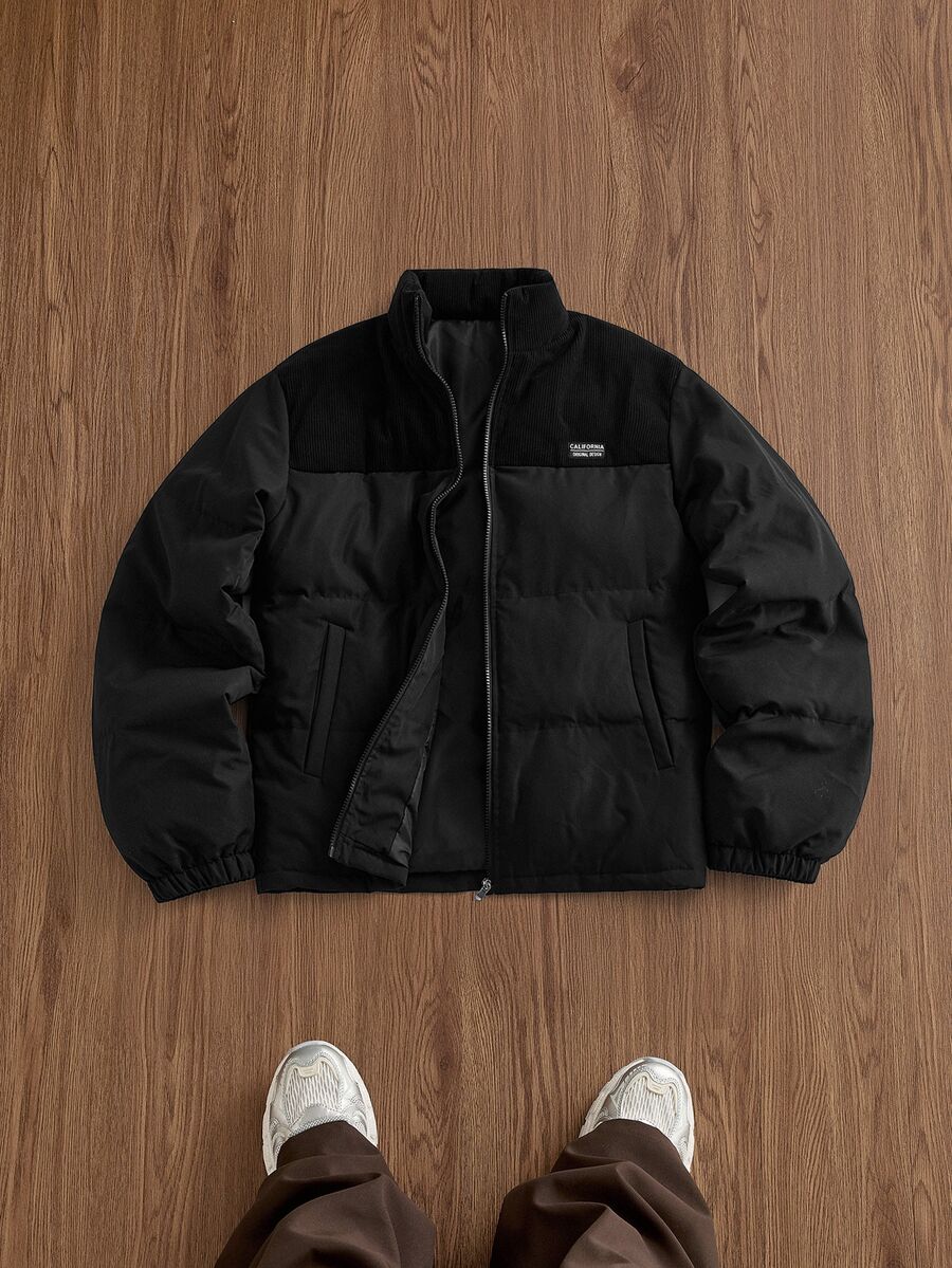 SWAVVY Men's Zipper Casual Versatile Winter Padded Coat - Black - View 1