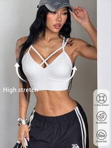 Coolane Women's Summer/Fall Sportswear Casual Gym Going Out Run Yoga Back Design White Sports Chest Pad Top - White - View 6