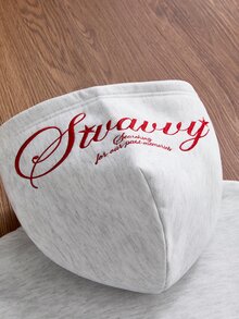 SWAVVY 男士針織時尚日常青年休閒寬鬆版型英文刺繡長袖連帽衫 - 淺灰色 - 查看 3