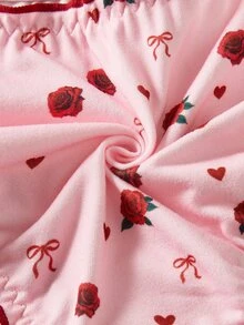 Elorette 3pcs Pink High Elasticity Printed Ruffle Edge Sweet & Cute Women's Triangle Panties - Multicolor - View 5