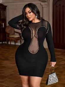 NU&NOW Plus Size Women's Hollow Out Sexy Date Party Dress - Black - View 4