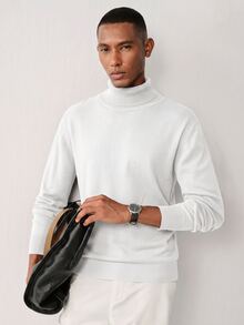 Manfinity CityGents 男士純色高領長袖休閒百搭毛衣 - 米色 - 查看 5