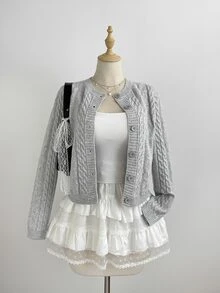 Elamini Women's Autumn/Winter Fashion Street Versatile Lazy Elegant Daily Commute Party Cable Knit Cardigan - Grey - View 6