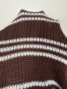Sweetra Sweater Kasual Lengan Panjang Kerah Bulat Bergaris Kontras Cokelat & Putih - MultiWarna - View 6