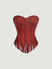 SHEIN MOD ملابس علوية نسائية بدون حمالات بتصميم شرابات لون موحد كاجوال للاستخدام اليومي - عنابي اللون - مشاهدة 1