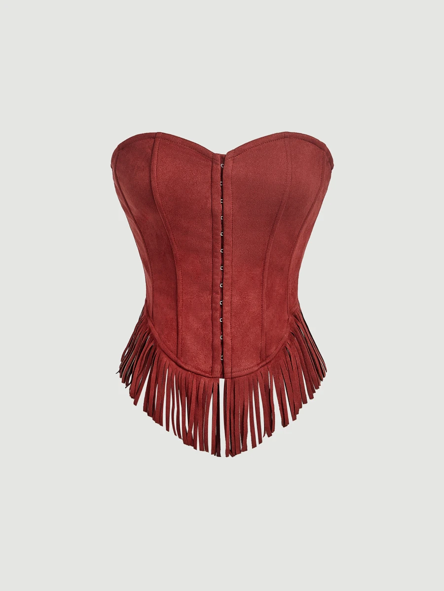 SHEIN MOD ملابس علوية نسائية بدون حمالات بتصميم شرابات لون موحد كاجوال للاستخدام اليومي - عنابي اللون - مشاهدة 1