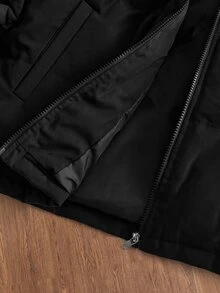 SWAVVY Men's Zipper Casual Versatile Winter Padded Coat - Black - View 6