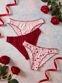Elorette 3pcs Pink High Elasticity Printed Ruffle Edge Sweet & Cute Women's Triangle Panties - Multicolor - View 4