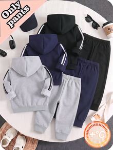 Young Boy Letter Pattern Colorblock Casual Everyday Long Pants - Black - View 2